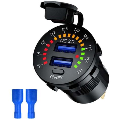 QC3.0 Caricatore per auto USB PD Tipo C Presa di corrente con interruttore voltmetro Impermeabile 36W 6A 12V DC 12V Presa USB per auto Barca Moto Camion Carrello da golf Personalizza un terminale (1/4)