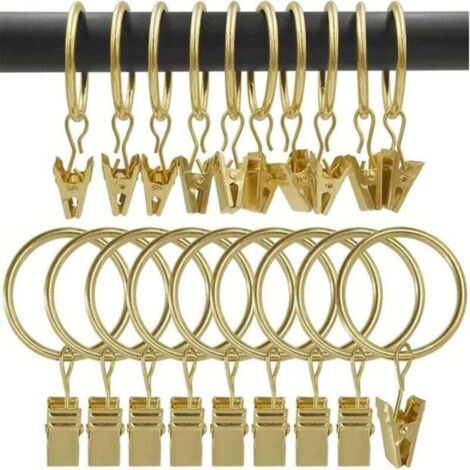 (Oro) 30 piezas de anillos de cortina con clips, anillos de cortina resistentes a la oxidación hechos de acero inoxidable, ganchos de cortina hechos de metal, anillos de barra de cortina para duchas y (1/4)