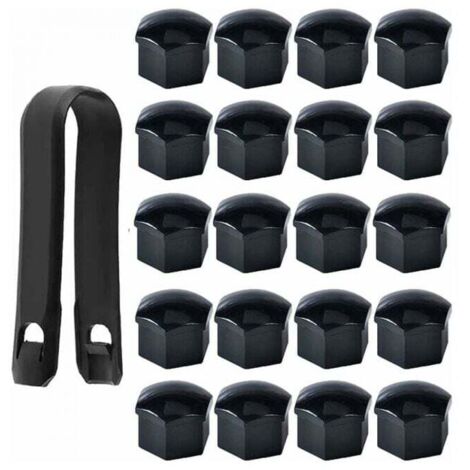 20 tapas de tuercas de rueda negras de 17 mm, cubiertas para tuercas de pernos de rueda, tapas hexagonales para tuercas de neumáticos con kit de herramientas de extracción para automóviles (1/4)