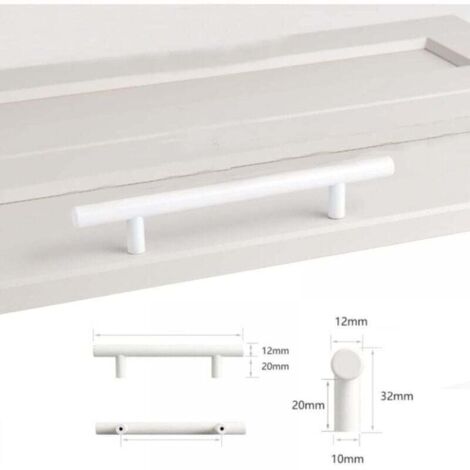 Juego de 4 tiradores para muebles blancos, distancia entre centros de 96 mm, Ø 12 mm, tiradores para muebles, pomos para puertas de cocina, tiradores en T blancos para cajones y armarios.