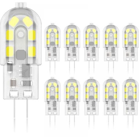 Lámpara LED G4 de 3 W, equivalente a una lámpara halógena de 20 W, blanco cálido 6000 K, 200 lúmenes, 12 SMD, 12 V CA/CC – Paquete de 10 [Clase energética A+] (1/4)