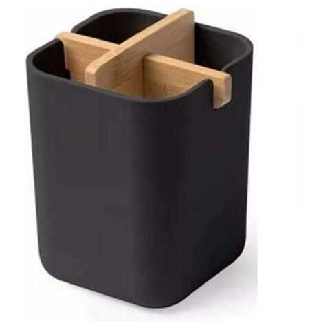 (Negro) Portacepillos de dientes de bambú, natural y ecológico, recipiente antibacteriano para cepillos de dientes, pequeño portacepillos de dientes, cómodo de guardar (1/4)