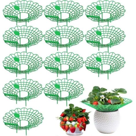 Juego de 12 soportes para fresas (verdes), soporte para plantas de fresas, fresas maduras pequeñas, soporte para plantas de red para fresas de balcón, protege las fresas (1/4)