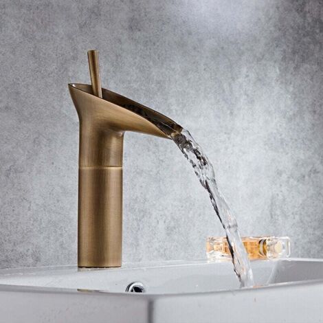 Grifo de lavabo, grifo mezclador cascada, grifo mezclador de lavabo regulable de agua fría y caliente, latón cromado (1/4)
