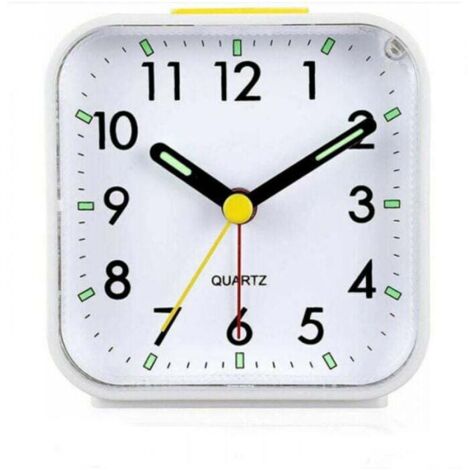 Reloj despertador analógico blanco, silencioso, sin tictac, despertador suave, pitidos, subir volumen, función de repetición y luz, funciona con pilas, fácil de configurar. (1/4)