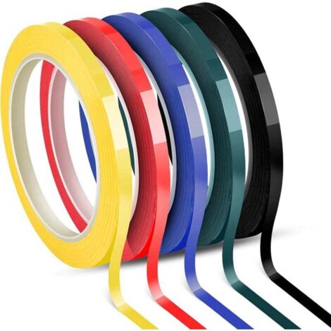 Rollos de cinta para pizarra blanca de 3 mm, 66 metros por rollo, amarillo, verde, negro, rojo y azul (1/4)