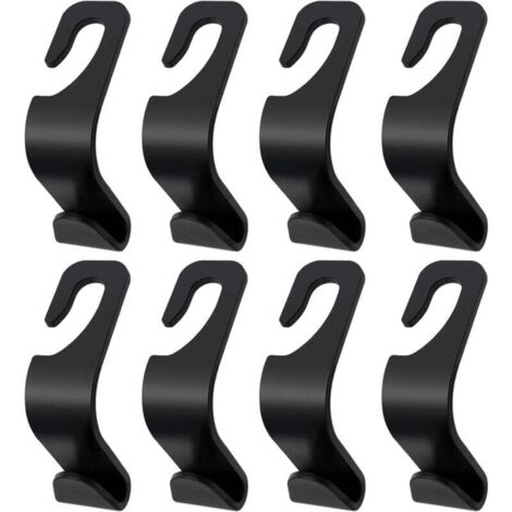 Paquete de 8 ganchos para reposacabezas de coche, ganchos para respaldo de asiento, ganchos de almacenamiento para bolsos, carteras, abrigos y bolsas de la compra (negro) (1/4)