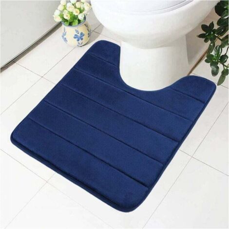 Alfombrilla de baño de espuma viscoelástica, 50 x 40 cm, antideslizante, suave y absorbente, para inodoro y baño, azul marino (1/3)