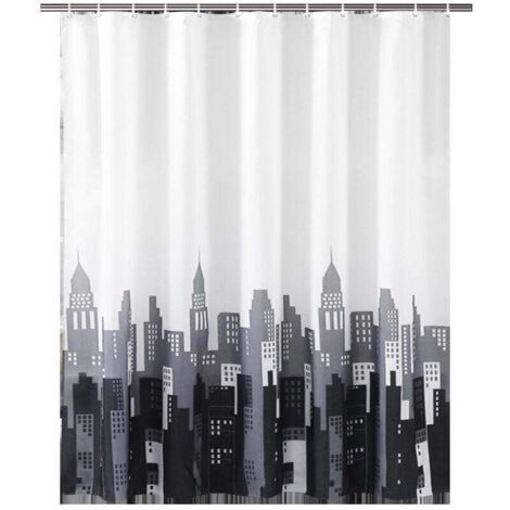 Cortina de ducha de secado rápido, cortina de ducha de tela de poliéster impermeable, lavable a máquina, cortinas de baño semitransparentes con 12 ganchos, 200 x 200 cm (1/4)
