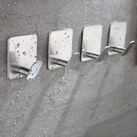 Paquete de 6 ganchos adhesivos, ganchos adhesivos para pared de baño, ganchos para toallas de cocina, ganchos para cuadros sin taladrar, ganchos autoadhesivos de acero inoxidable, color plateado (1/3)