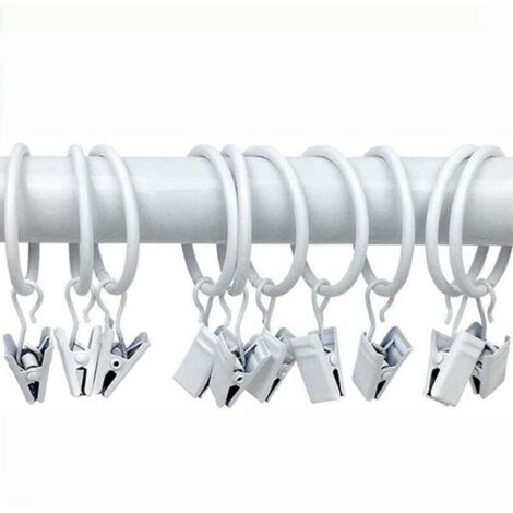 Paquete de 10 anillos de cortina de metal (blancos), clips de cortina, ganchos de cortina multiusos y varillas decorativas para fotos de cortinas (1/3)