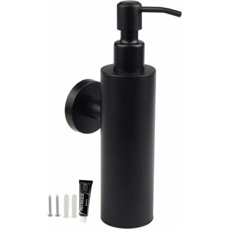 Dispensador de jabón de pared de acero inoxidable 304, 200 ml, color negro mate, manual, para champú, gel de ducha, para cocina y baño. Dos tipos de montaje (con pegamento y tornillos). (1/4)