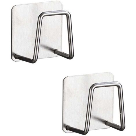 2 soportes para esponja (plateados), gancho para esponja lavavajillas de acero inoxidable 304, recipiente para fregadero de acero sin orificio adhesivo y escurridor. (1/4)