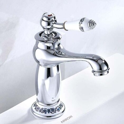 Grifo monomando para lavabo estilo victoriano – Cromo – Para baños, aseos de invitados – Grifo clásico para agua fría y caliente (Cromo) (1/4)