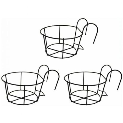 (diámetro 20 cm), 3 piezas, barandilla de balcón, terraza, valla, macetas de hierro (1/3)