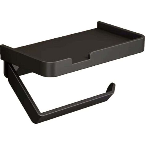 Portarrollos de papel higiénico con estante, de pared, 3 métodos de montaje (sin taladros, autoadhesivo, con tornillos), accesorio para baño y cocina, negro mate (1/4)