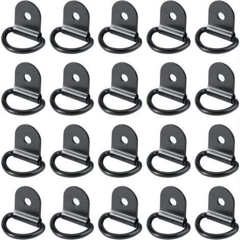 Paquete de 20 anillas de amarre, anillas de amarre de hierro, anillas de amarre para remolques, anillas de sujeción, anillas de amarre redondas para asegurar la carga del coche, plegables, negras (1/4)