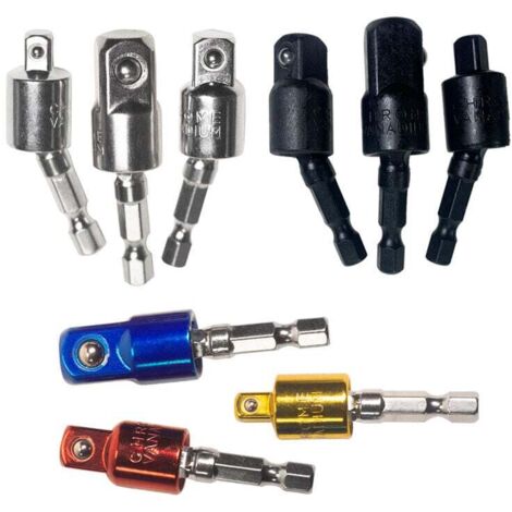 Juego de adaptadores de taladro de 9 piezas, que incluye 3 adaptadores de enchufe hexagonal universales y 6 adaptadores giratorios de 360 grados, adecuados para uso doméstico. (1/4)