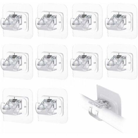 Pack de 10 soportes para barra de cortina sin taladrar, autoadhesivos, transparentes (transparentes) (1/3)