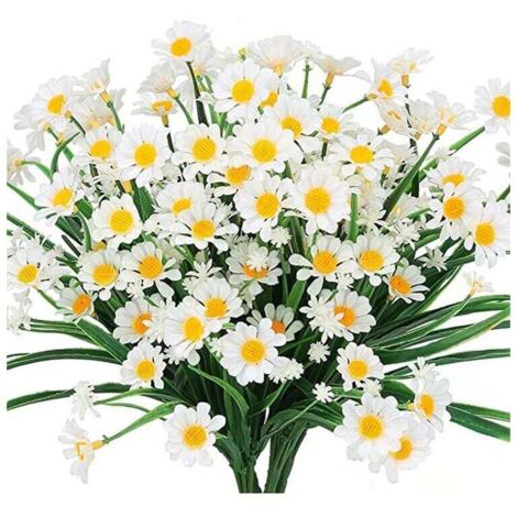 Fiore margherita artificiale, 5 pezzi di fiori artificiali in plastica, piante da esterno resistenti ai raggi UV, arbusti, piante da appendere all'aperto, decorazione per giardino domestico (bianco) 3