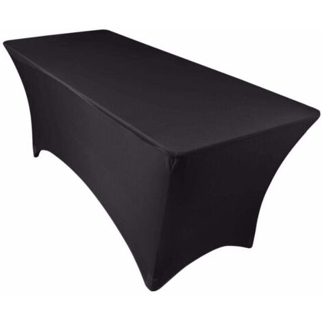 Funda de mesa plegable de 183 cm, color negro, elástica, ideal para clubes y restaurantes. (1/4)