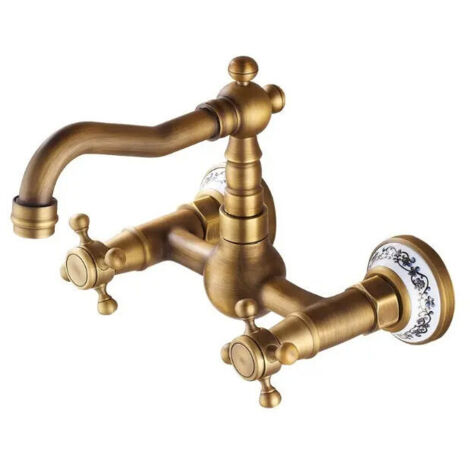 Grifo mezclador de cocina de pared de estilo antiguo, bronce frotado con aceite (acabado dorado) (1/4)