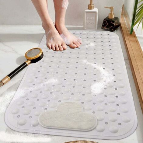Tappetino da doccia antiscivolo con ventose e fori di drenaggio, tappetino da doccia con cuscino massaggiante, tappetino da bagno grande per doccia da bagno 70x40 (bianco), 7040, (ovale) (1/4)