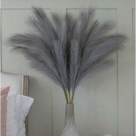 Ramo grande de flores de plumas de hierba de pampa sintética gris de 5 tallos, extra esponjoso, de 70 cm, para sala de estar, decoración del hogar, estilo bohemio, jarrón grande, flores para mesa, bod