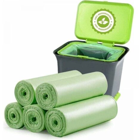 100 bolsas de basura biodegradables de 20 l de grosor, compostables y biodegradables para residuos alimentarios, ideales para el hogar, la cocina y la oficina. (1/4)