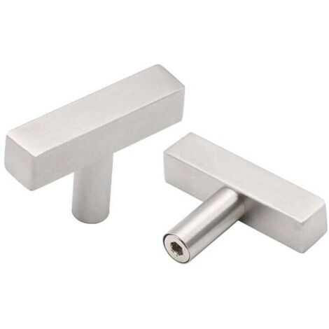 Paquete de 10 tiradores en T de un solo orificio de acero inoxidable para puertas de armarios y muebles con tornillos (1/4)