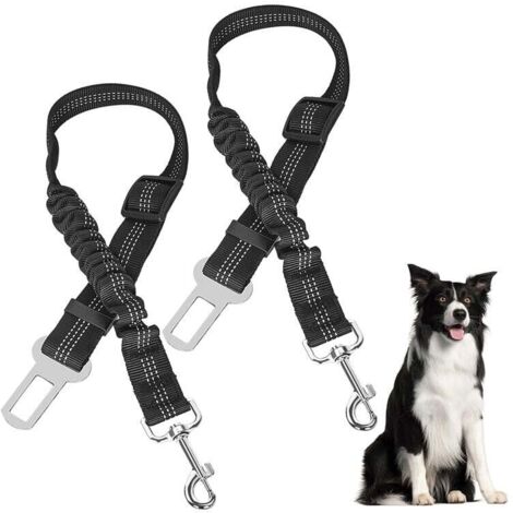 Cinturón de seguridad para perros - Paquete de 2 cinturones amortiguadores - Cinturón de seguridad ajustable de 60 a 108 cm (blanco) (1/4)