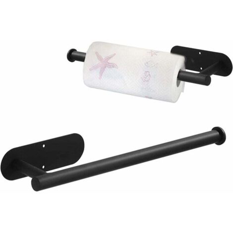 Portarotolo da Cucina da Parete Adesiva Porta Scottex Acciaio Inox Porta Rotoli Cartaigienica Bagno Nero Porta Rotolone da Muro Senza Forature per Carta, Asciugamano WC, Lavandino e Hotel (1/4)