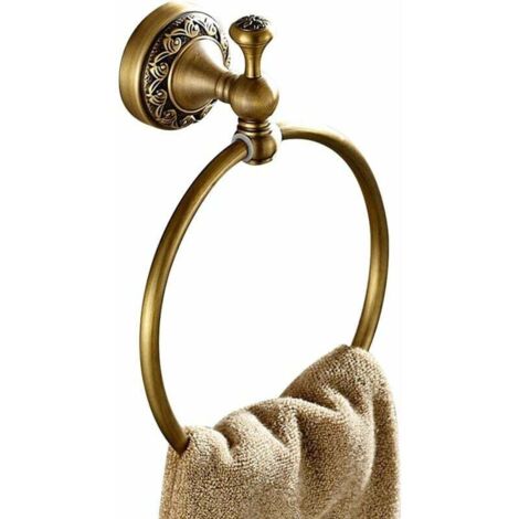 Portasciugamani in ottone antico, anello portasciugamani rotondo, portasciugamani vintage con fori praticati, montaggio a parete, doccia (1/4)