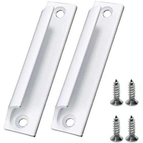 Manija de puerta corrediza blanca, manija de mueble de aluminio, manija de ventana con tornillos, paquete de 2 (1/4)