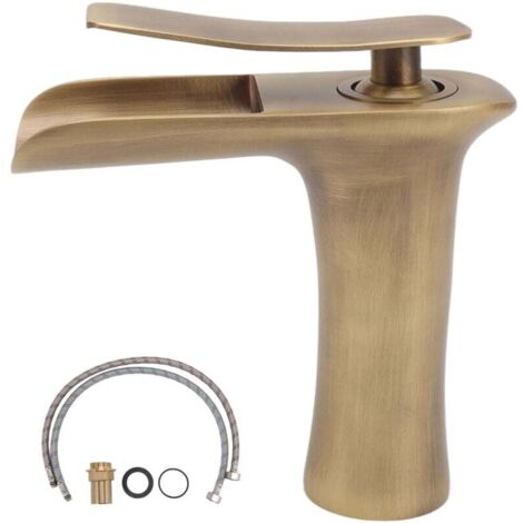 Rubinetto per lavabo a cascata in ottone antico, gamma singola, miscelatore sottolavabo per acqua calda e fredda (1/4)