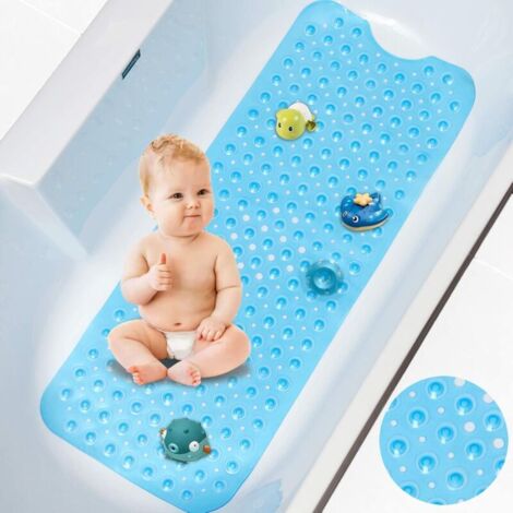 Alfombrilla de baño antideslizante (101 x 40,5 cm), con ventosas resistentes, resistente al moho y lavable a máquina, color azul (1/4)