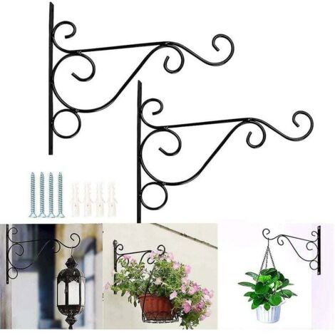 2 pezzi Portavasi da parete in ferro, gancio per piante, montaggio a parete con viti a forma di uccello per cesto di lanterne, balcone esterno, decorazione da giardino (nero) (1/4)