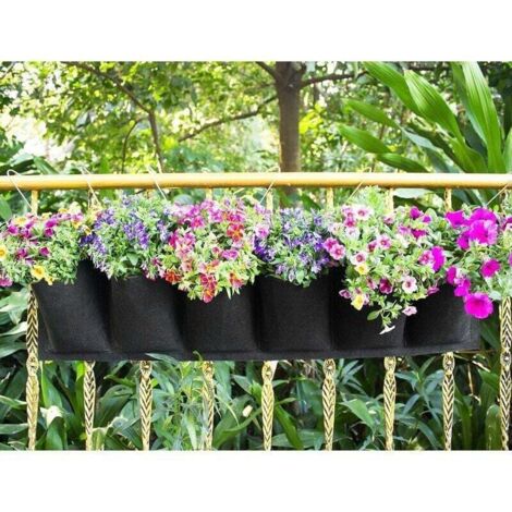 Bolsas de cultivo verticales, bolsas de cultivo para muros de jardín, macetas colgantes, macetas para balcones, flores de interior y exterior, 6 bolsillos (negro)