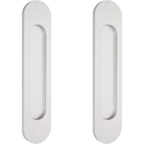 Paquete de tiradores de puerta corredera ovalados plateados de 15 cm, autoadhesivos, tiradores de puerta enrasados de aluminio, para puertas correderas estilo granero, ventanas y armarios, sin necesid (1/4)