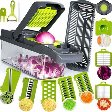 Tagliaverdure 13 in 1, affettaverdure, verdure sminuzzate, 7 lame regolabili raschietto da cucina multifunzione per affettare, tagliare verdure e sminuzzare 1 pezzo (set da 14 pezzi Amazon addensare) (1/4)
