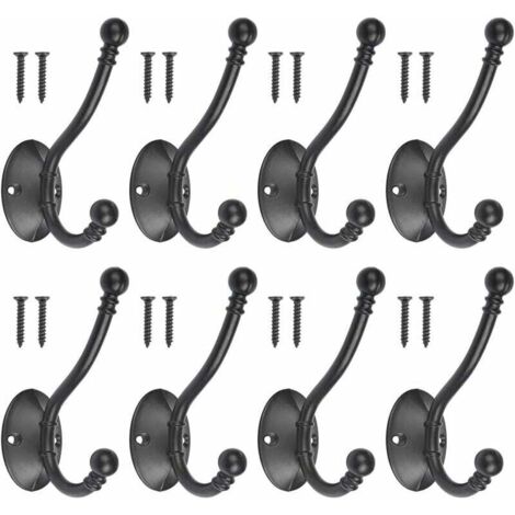 Juego de 8 ganchos vintage de metal negro para abrigos con 16 tornillos. Gancho retro de metal negro para abrigos, gancho individual para pared con tornillo, perchero para puerta de baño o cocina - Ne (1/4)