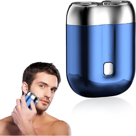 Mini afeitadora eléctrica para hombre, afeitadora eléctrica portátil, afeitadora para uso en seco y húmedo (azul) (1/4)