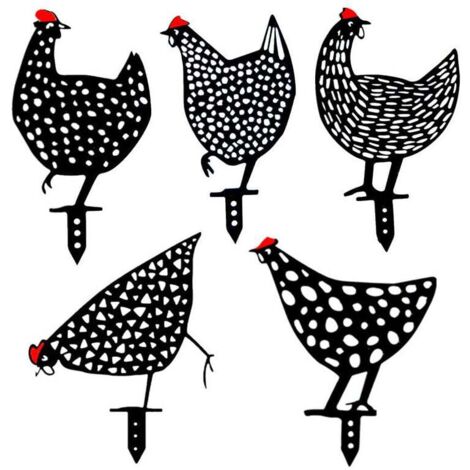 Conjunto de 5 gallinas realistas - Decoración de jardín - Silueta de gallina - Ideal para césped, camino, acera o jardín