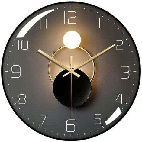 Reloj de pared moderno y silencioso, 30 cm de diámetro, reloj digital de cuarzo redondo, adecuado para sala de estar, oficina, dormitorio, cocina (negro) (1/4)