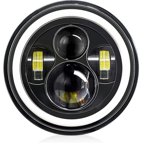 Faro LED de 7" para coches y motocicletas, 4 modos, luz de trabajo LED H4, 140 W, 14000 lm, faro tipo "ojos de ángel", blanco 6000 K / ámbar 3000 K, para coches, motocicletas, camiones, autobuses, SUV