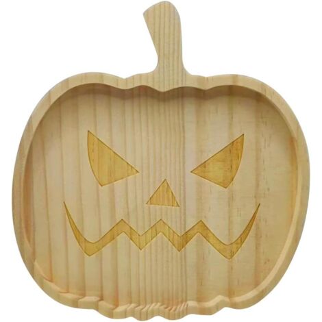 Decoración de mesa para Halloween - Posavasos de calabaza - Calabaza divertida - Bandeja de madera - Bandeja para postres - Decoración para fiestas de Halloween (1/4)