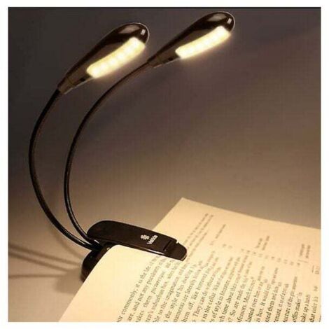 Lámpara de lectura/música recargable con 12 LED, luz de lectura de cama con pinza, doble protección ocular