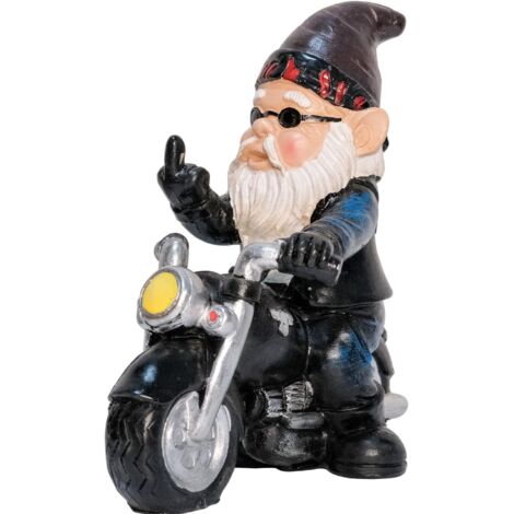 Gnomo de jardín para motocicleta - 13,3 cm x 13 cm - Estatua de gnomo de jardín - Resistente al agua - Protección solar - Decoración de jardín - Gnomo de jardín - Decoración de patio - Decoración de b