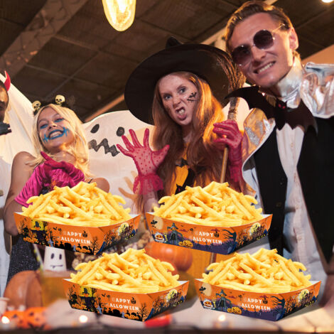 Artículos de decoración para fiestas de Halloween, vajilla desechable, caja para papas fritas, caja para bocadillos, caja de cartón, 12 piezas