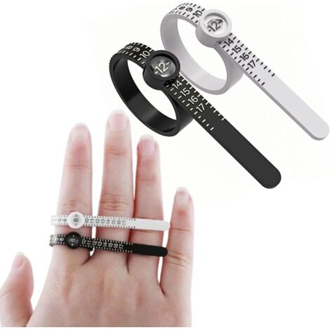 Juego de dos piezas para medir anillos, regla reutilizable con lupa, tallas de anillo estadounidenses 1-17 Negro para hombre, blanco para mujer (1/4)